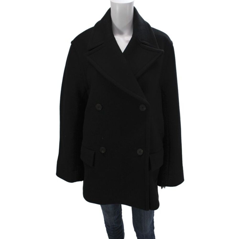 Studio Nicholson Women Pea Coat Black Recycled Wool Button Solid Size 44